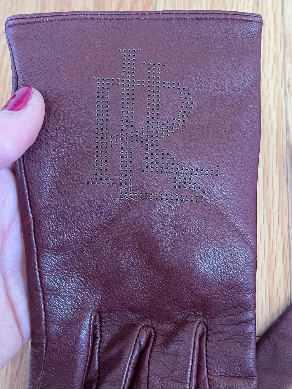 Ralph Lauren Burgundy Leather Gloves Monogram Old Money Preppy Women’s L